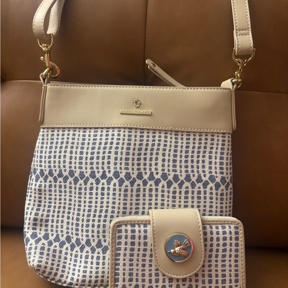 Spartina 449 Blue & Cream Crossbody Bag with Gingham Pattern Whole Set Included